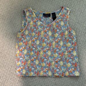 Liz Claiborne Floral Tank Top - Gray, Yellow, Orange